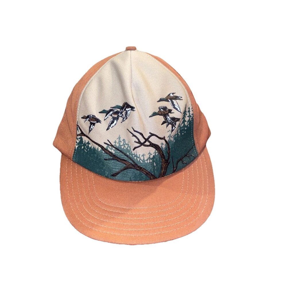Vintage Ducks Hunting Orange Green Cap Hat Snapback Adjustable USA Made